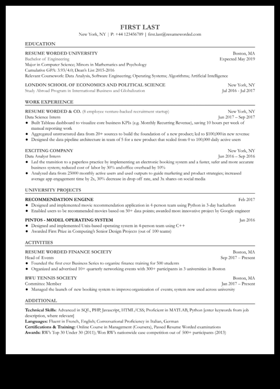 how to add internship to resume