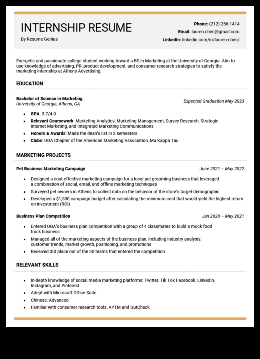 how to list internship on resume