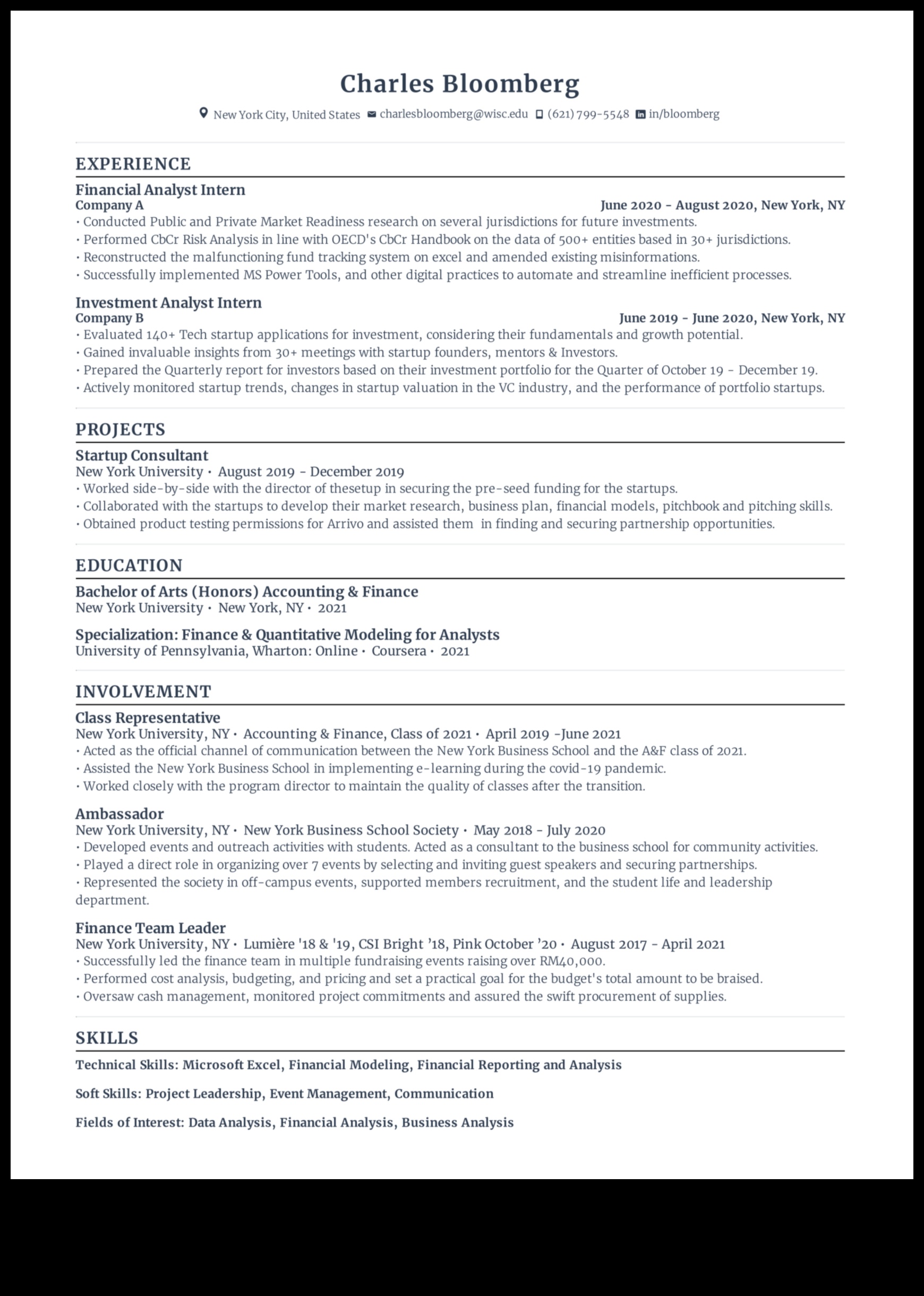 how to list internship on resume