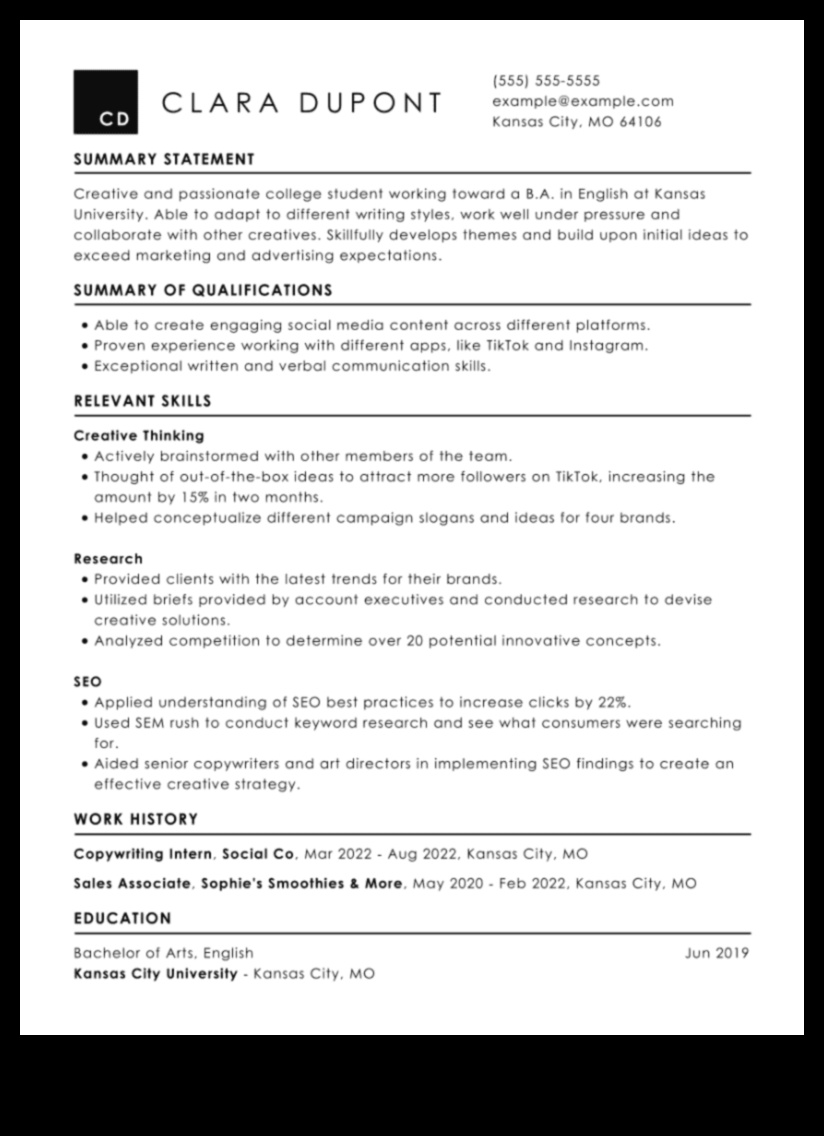 how to list internship on resume